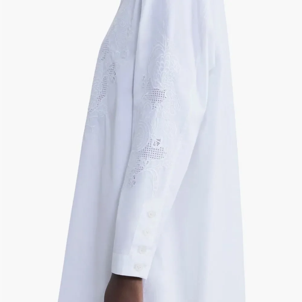 Lafayette 148 New York Bohemian Bloom Embroidered Poplin Tunic Shirt Sz S - Picture 2 of 9